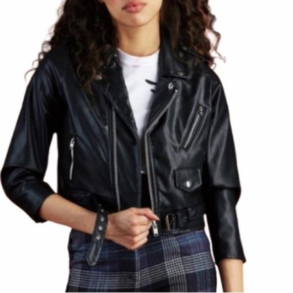 UNIF Vegan Leather Jacket Size XS Solid Black Moto - Picture 1 of 15